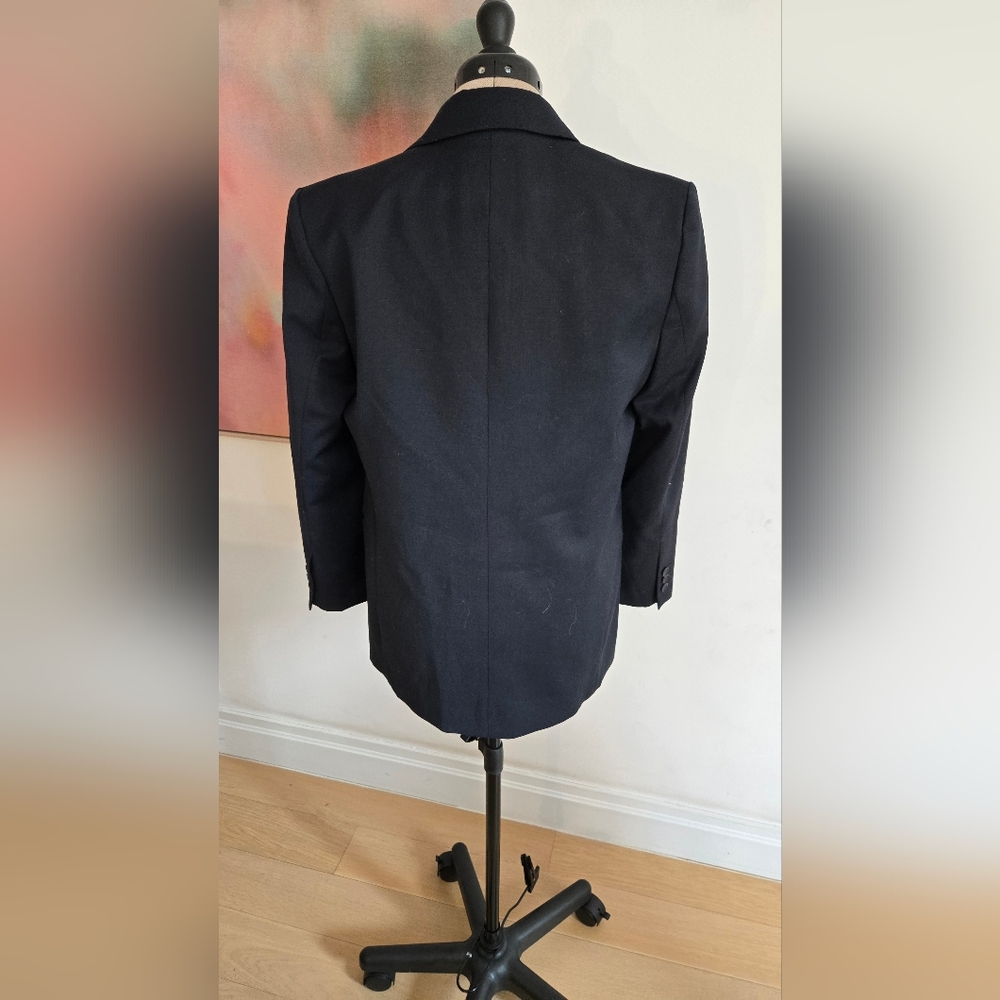 Sandro Oversized Midnight Blue Blazer With Black Satin Lapels And Gold Accents - Picture 2 of 7